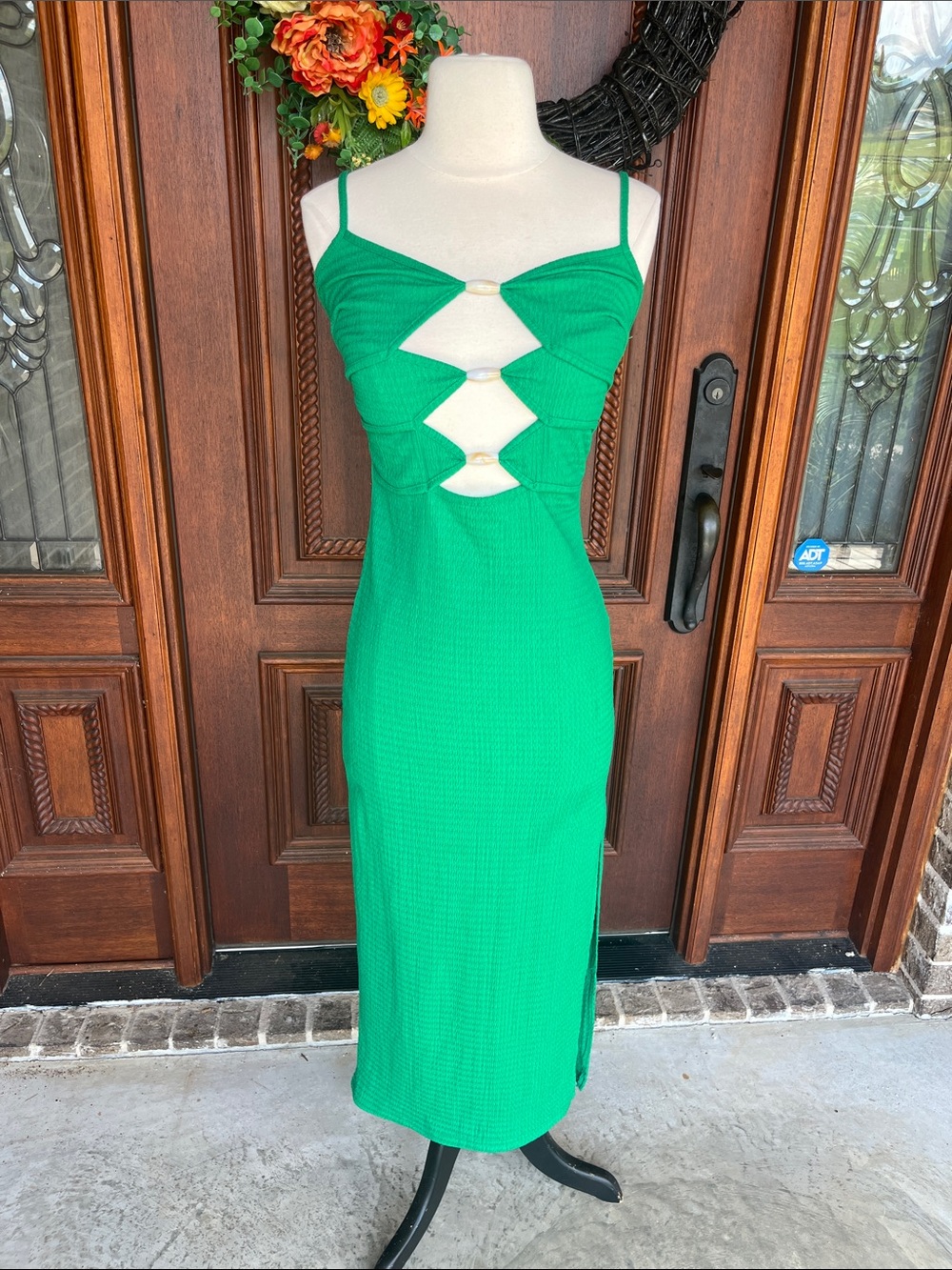Green Cutout Midi Dress with Spaghetti Straps